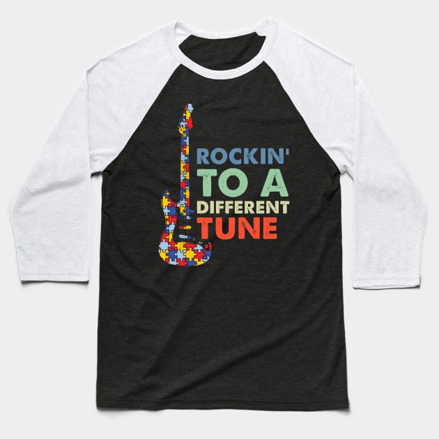 Rockin To A Different Tune Puzzle Piece Guitar Autism Baseball T-Shirt by FrancisDouglasOfficial